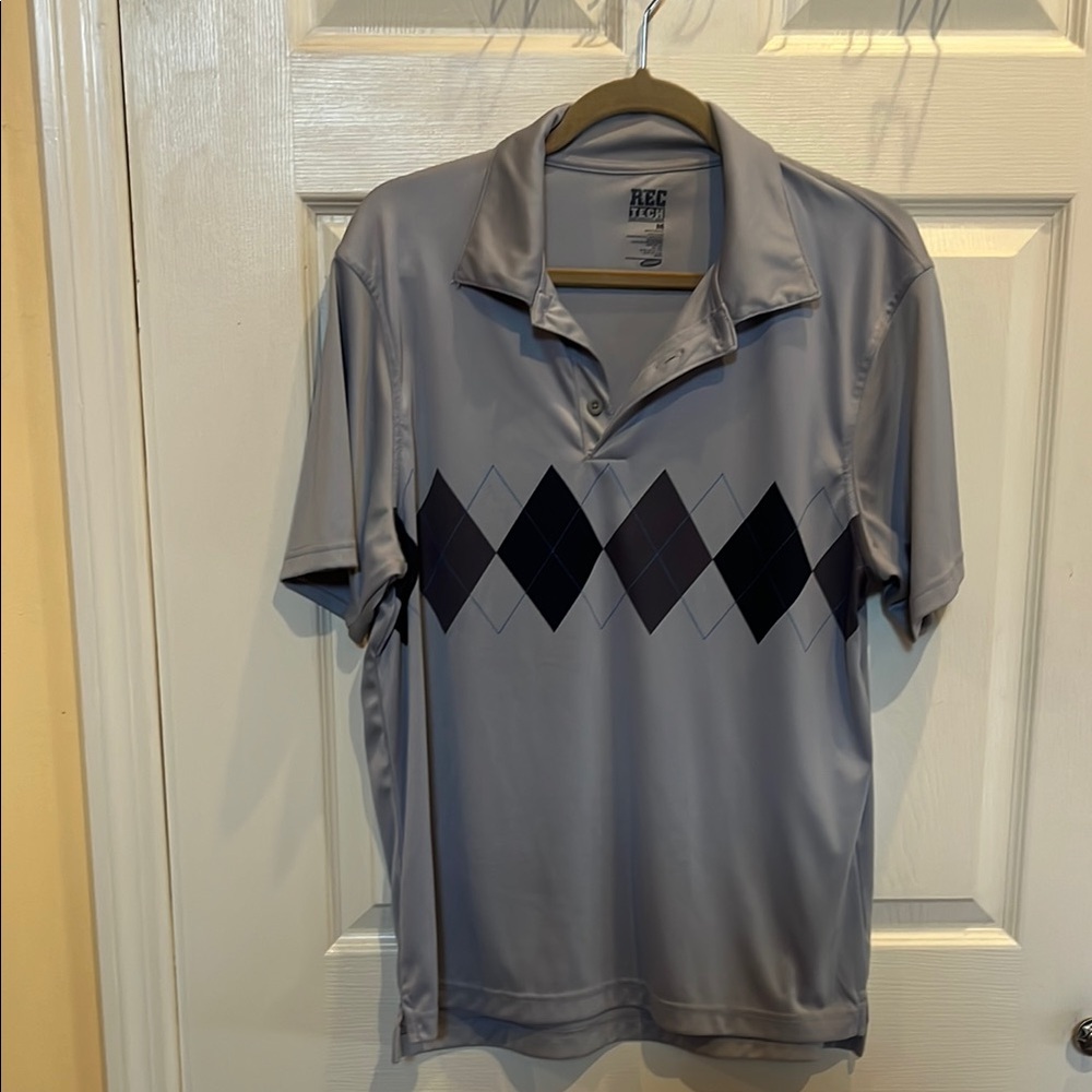 Old Navy Gray and Black Argyle Polo Shirt